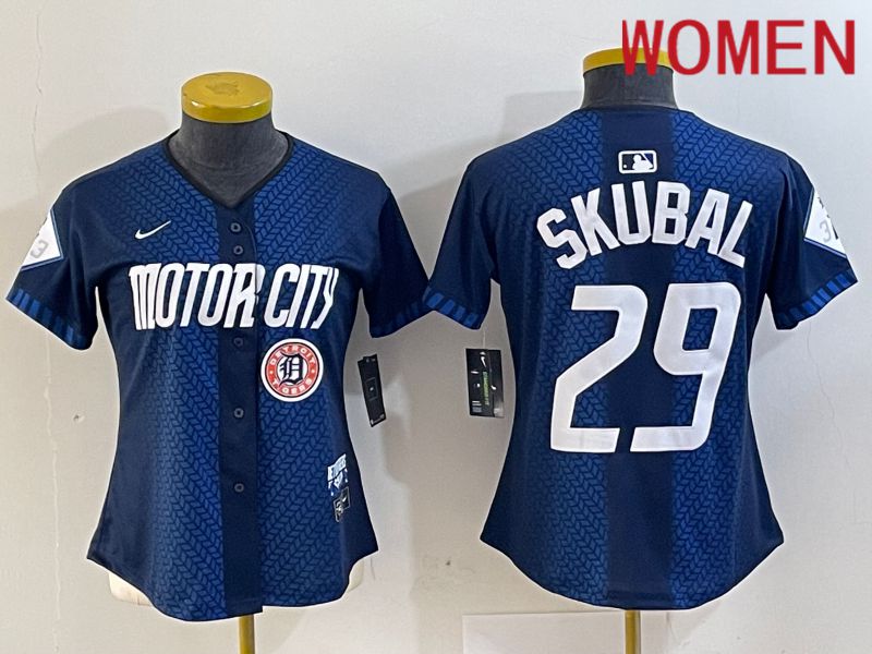 Women Detroit Tigers #29 Skubal Blue City Edition Nike 2024 MLB Jersey style 4->women mlb jersey->Women Jersey